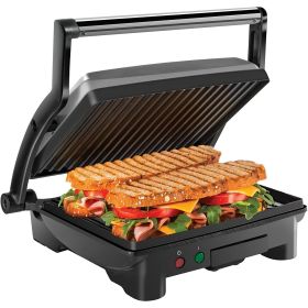 Panini Press & Grill, 4-Slice Non-Stick, Opens Flat - Stainless Steel