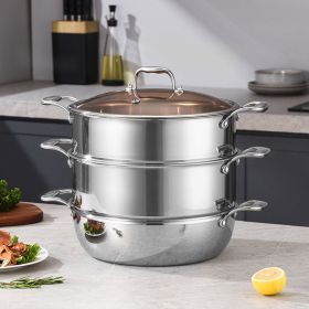 SOGA 3 Tier 30cm Heavy Duty Stainless Steel Food Steamer Vegetable Pot Stackable Pan Insert with Glass Lid