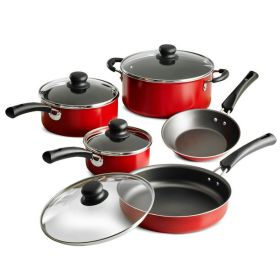 9-Piece Non-Stick Cookware Set, Champagne (Actual Color: Red)